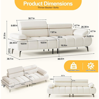 Divano letto a 3 posti, divani letto futon in similpelle, schienali e braccioli regolabili