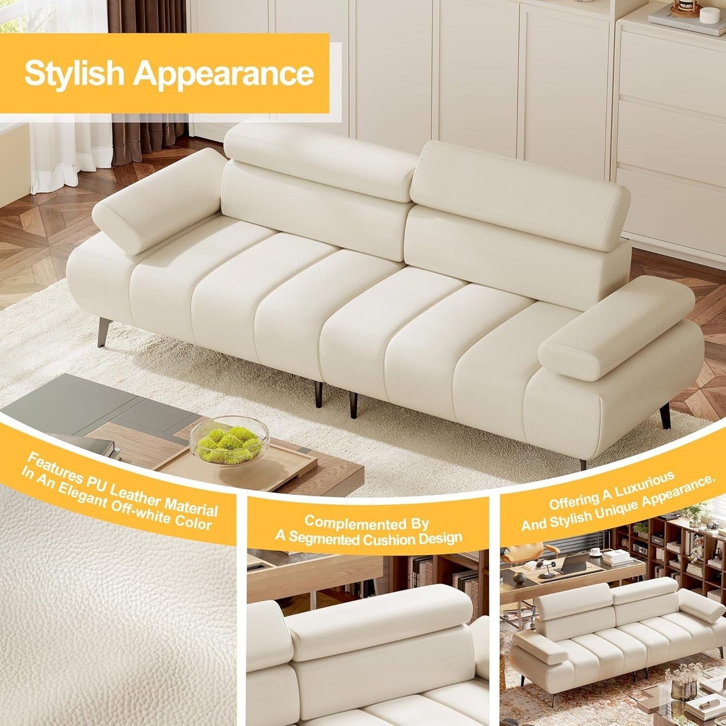 Divano letto a 3 posti, divani letto futon in similpelle, schienali e braccioli regolabili