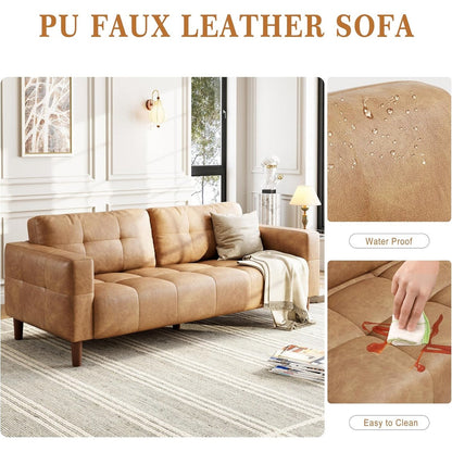 Divano a 3 posti, divano in similpelle largo 83 cm con cuscino a molle, divano moderno