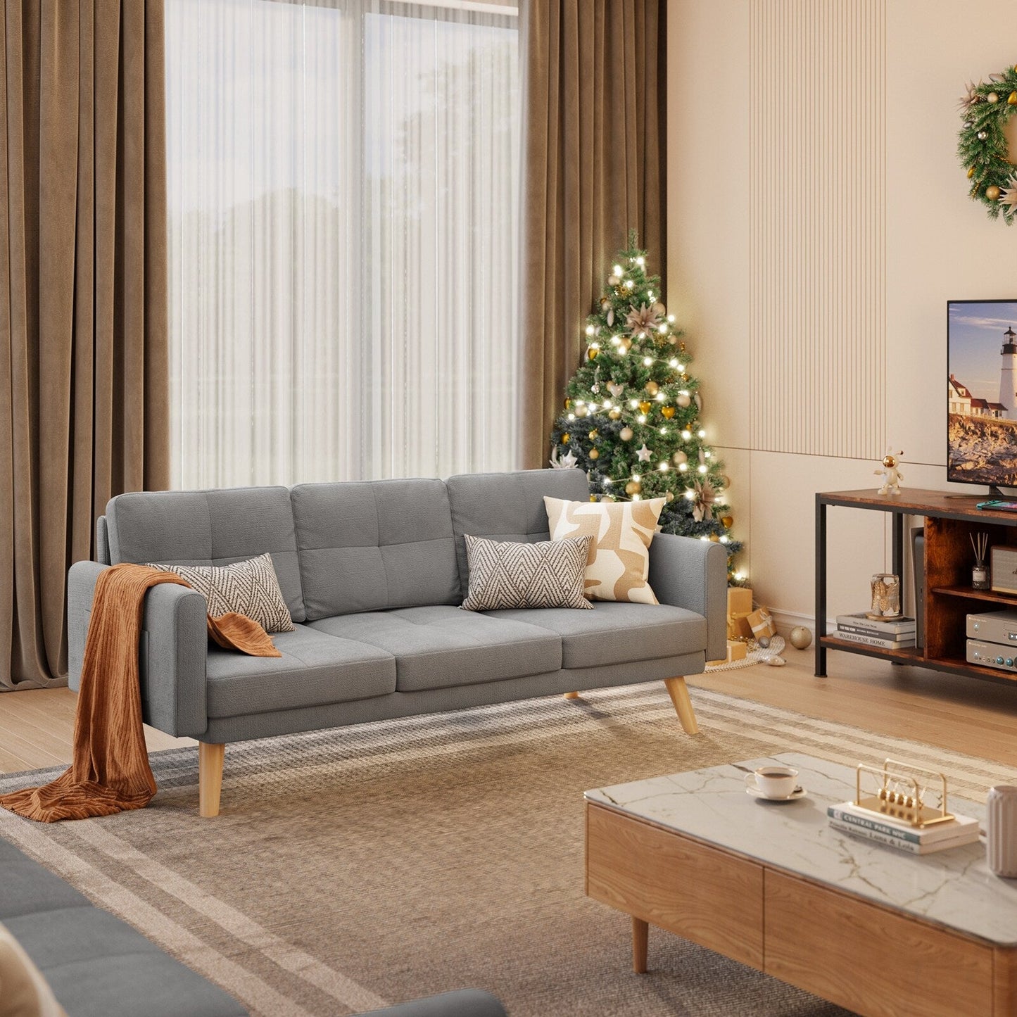 Divano letto imbottito a 3 posti per soggiorno, divano letto reclinabile con schienale