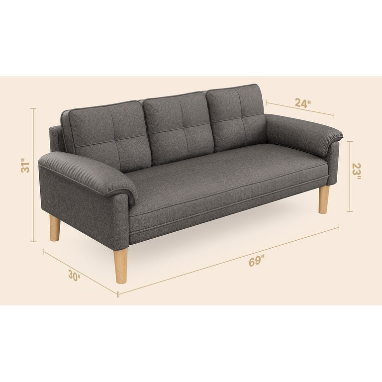 Divano moderno imbottito a 3 posti, divano trasformabile, divano letto con robuste gambe in legno per soggiorno