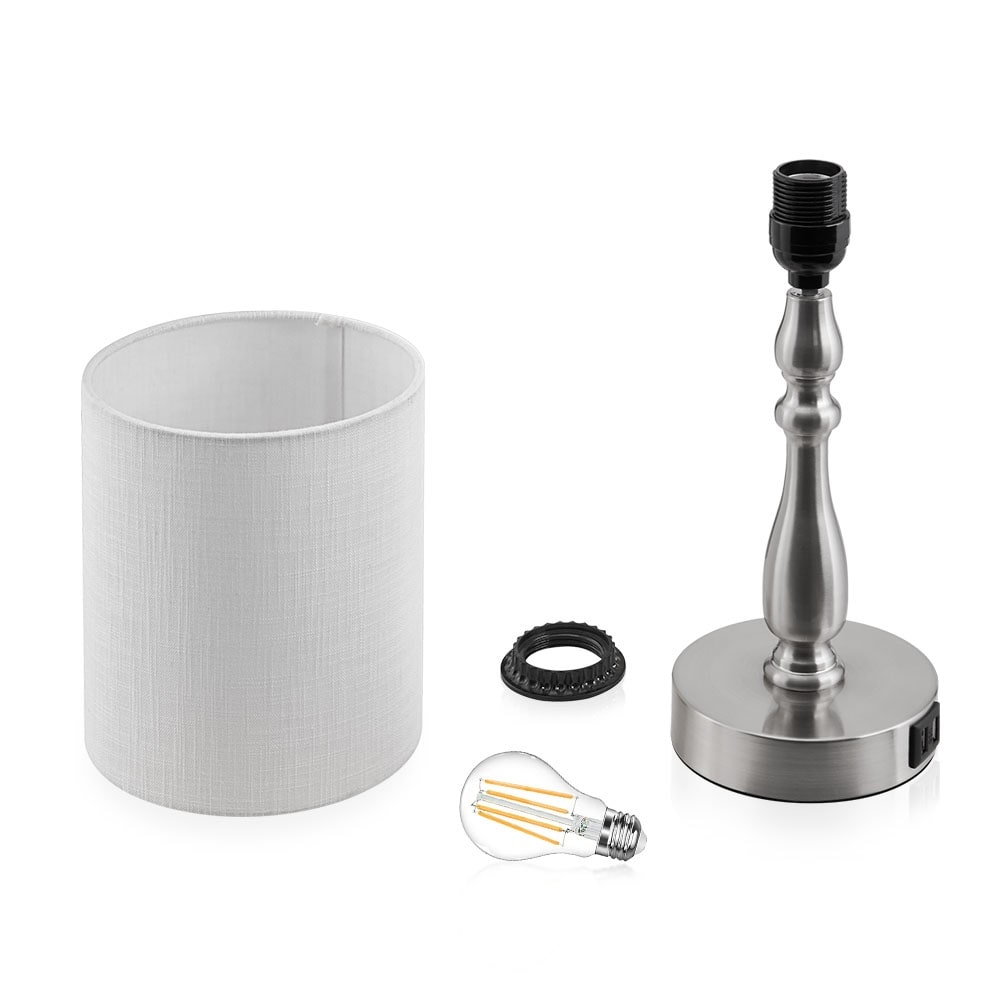 Lampada da tavolo piccola con controllo touch dimmerabile a 3 vie e 2 porte USB, acciaio spazzolato