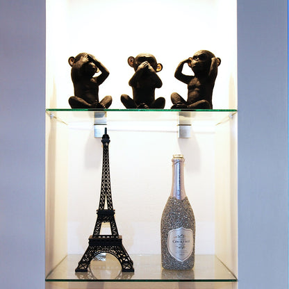 3 scimmie sagge parlano, non vedono, non vedono il male, set di 3 pezzi in resina nera e oro