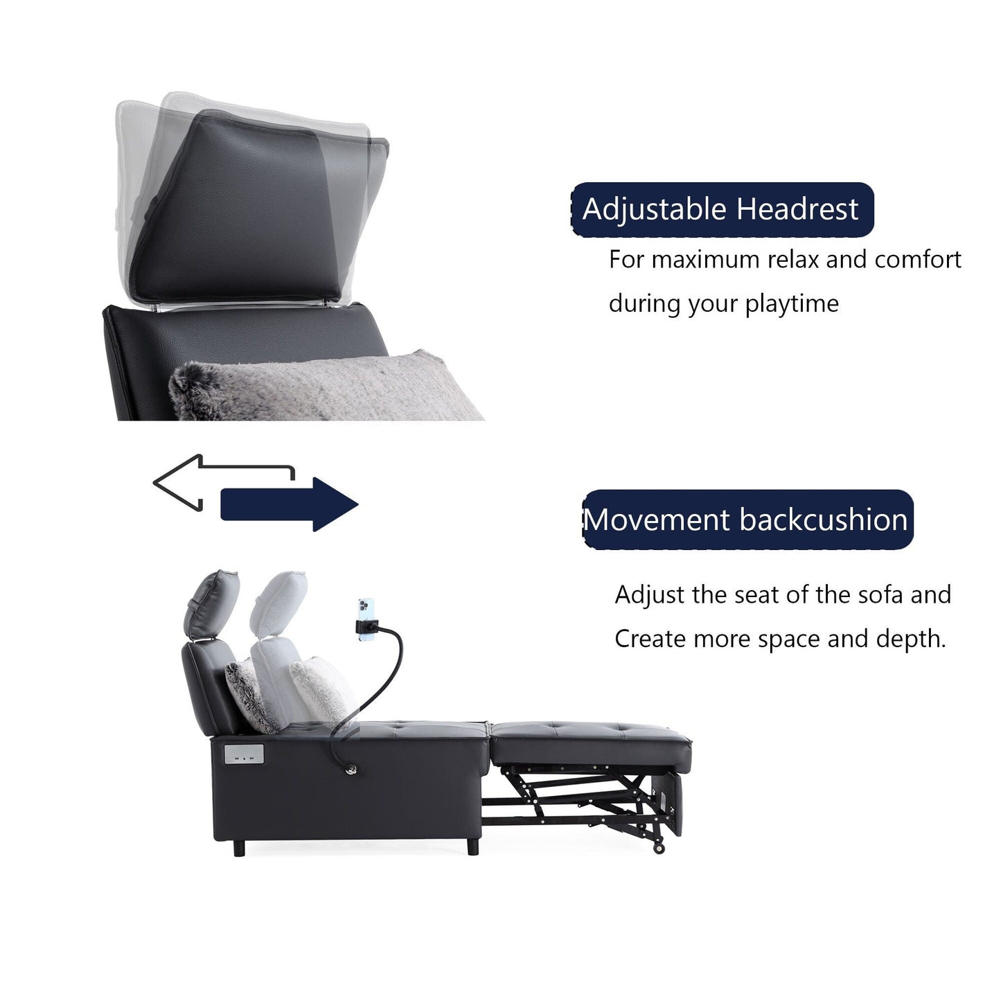 Poltrona letto trasformabile 3 in 1, divano reclinabile regolabile con altoparlanti Bluetooth, porte USB e cuscino morbido