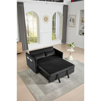 Divano letto futon trasformabile 3 in 1, 55 divani a due posti con 2 cuscini, porte USB e tasche laterali
