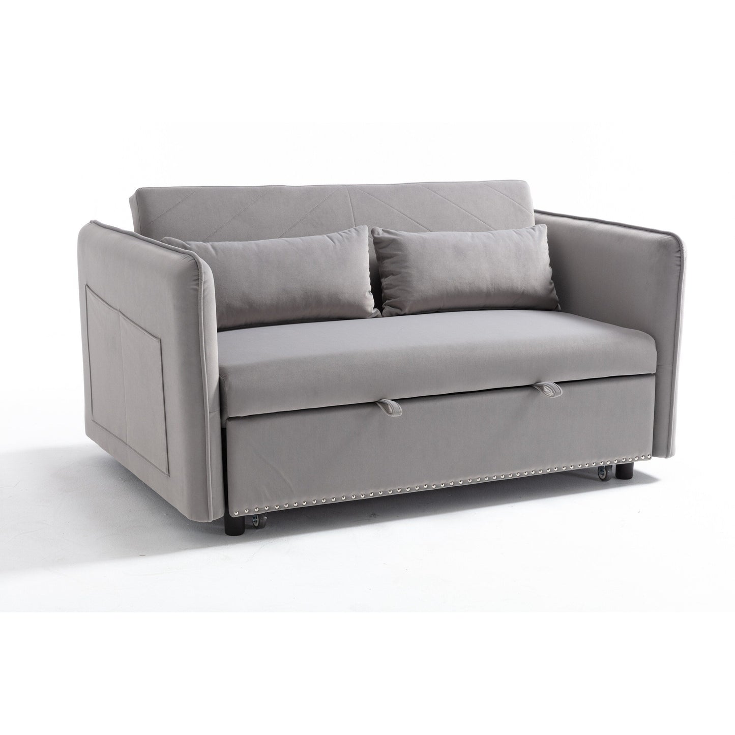 Divano letto futon trasformabile 3 in 1, 55 divani a due posti con 2 cuscini, porte USB e tasche laterali