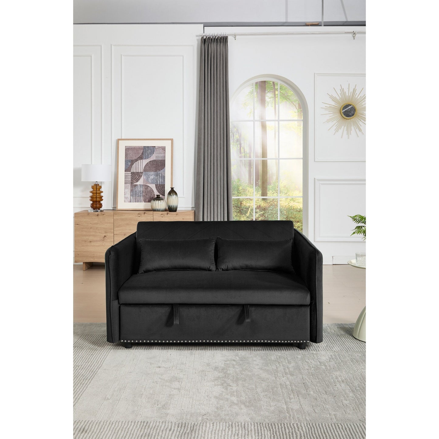 Divano letto futon trasformabile 3 in 1, 55 divani a due posti con 2 cuscini, porte USB e tasche laterali