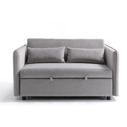 Divano letto futon trasformabile 3 in 1, 55 divani a due posti con 2 cuscini, porte USB e tasche laterali