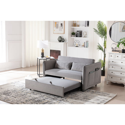 Divano letto futon trasformabile 3 in 1, 55 divani a due posti con 2 cuscini, porte USB e tasche laterali