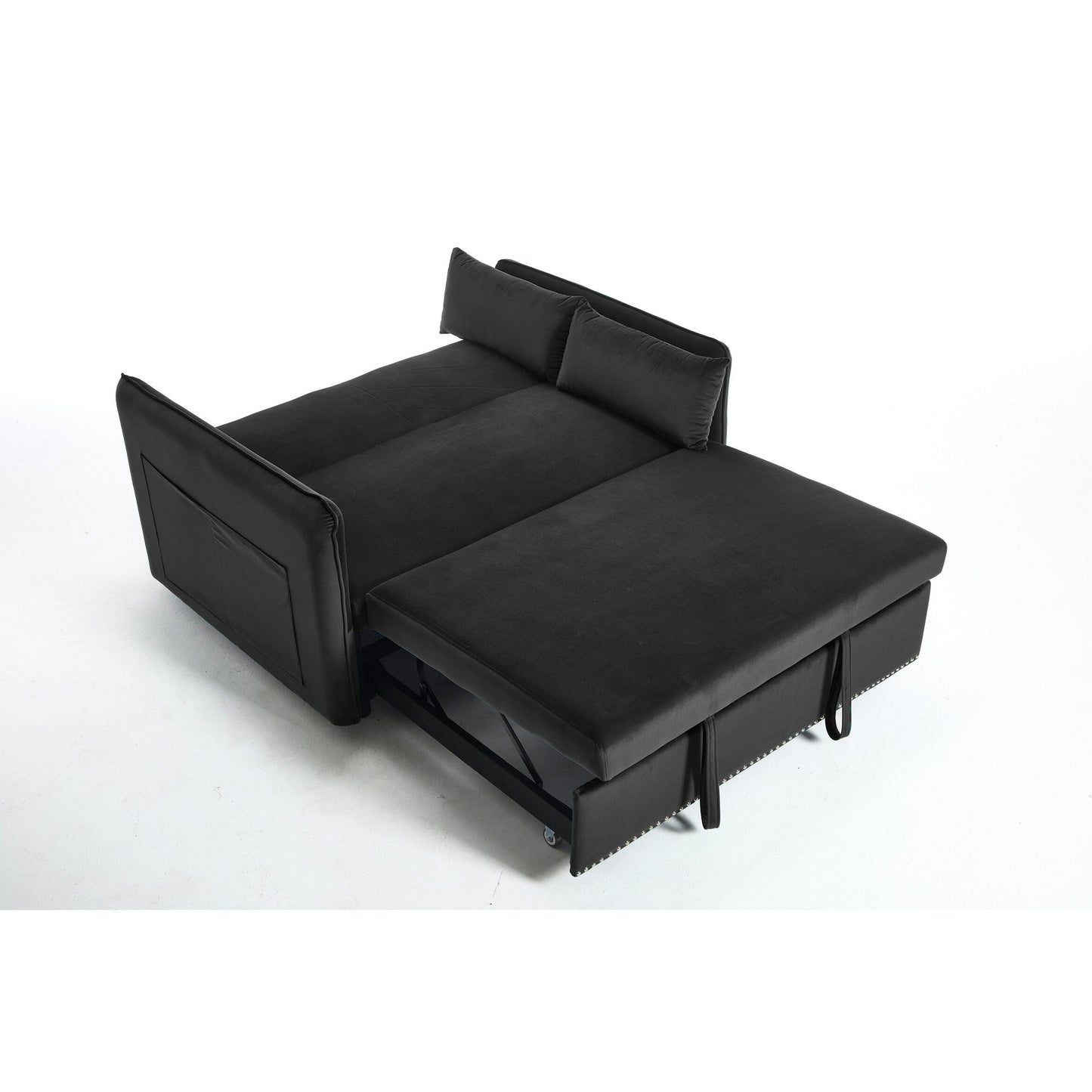 Divano letto futon trasformabile 3 in 1, 55 divani a due posti con 2 cuscini, porte USB e tasche laterali