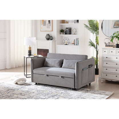 Divano letto futon trasformabile 3 in 1, 55 divani a due posti con 2 cuscini, porte USB e tasche laterali