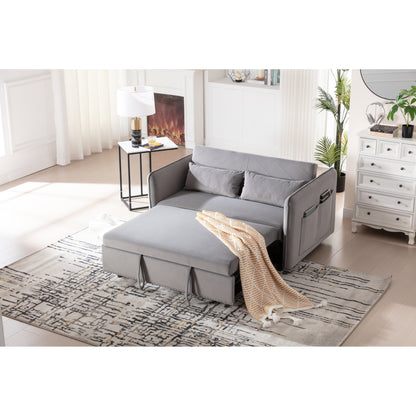 Divano letto futon trasformabile 3 in 1, 55 divani a due posti con 2 cuscini, porte USB e tasche laterali