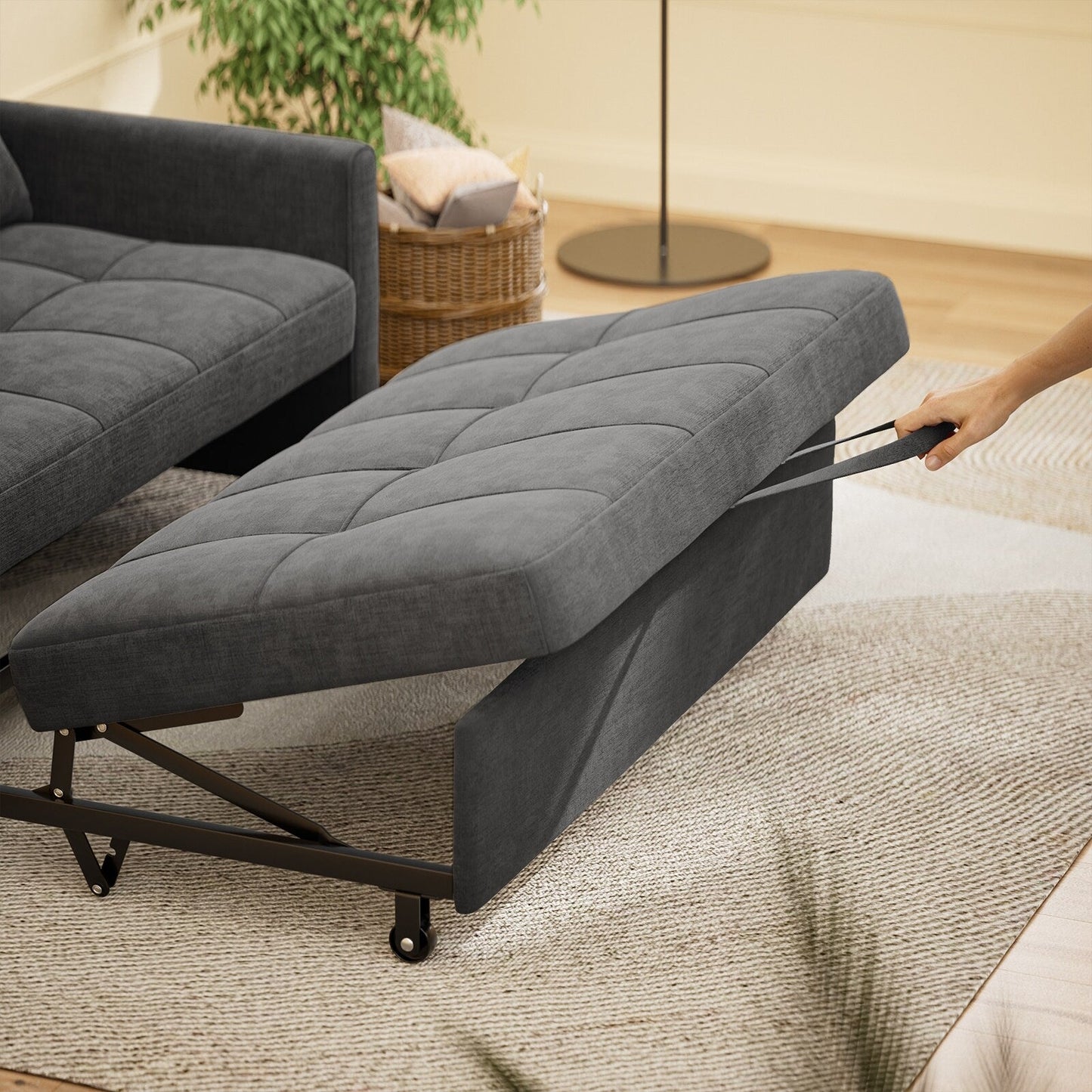 Divano letto trasformabile 3 in 1, divano letto futon con letto estraibile e schienale regolabile