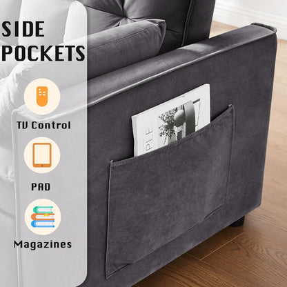 Divano letto trasformabile 3 in 1 - Divano futon in velluto con schienale regolabile, tasca laterale e funzione estraibile, grigio scuro