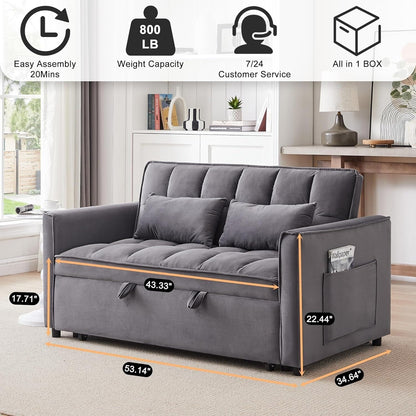 Divano letto trasformabile 3 in 1 - Divano futon in velluto con schienale regolabile, tasca laterale e funzione estraibile, grigio scuro