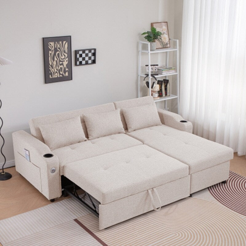 Divano letto estraibile 3 in 1 con porte USB e portabicchieri