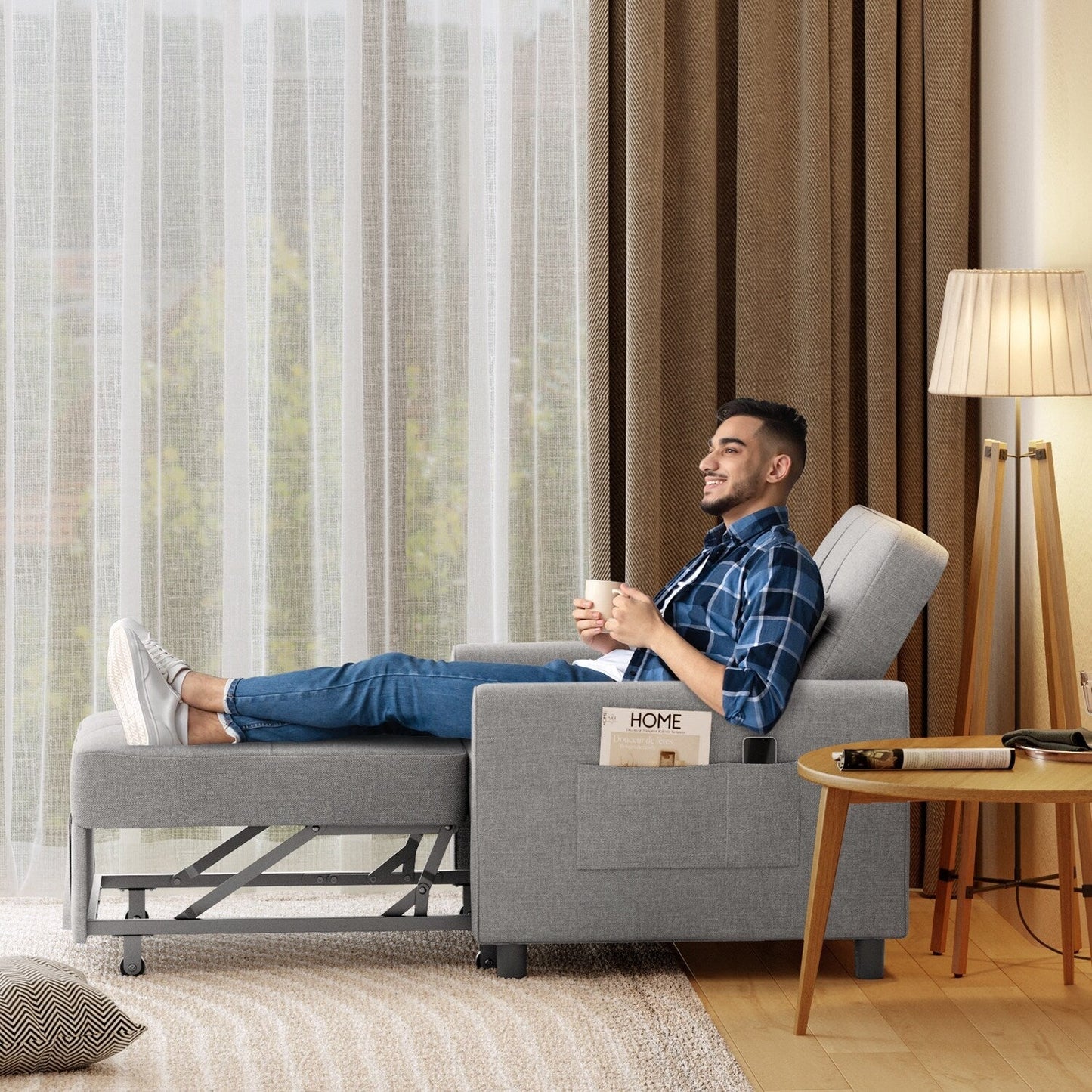 Divano letto estraibile 3 in 1, divano letto imbottito moderno convertibile e regolabile