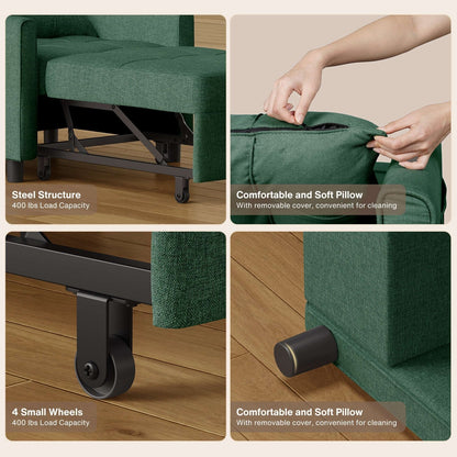 Divano letto estraibile 3 in 1, divano letto imbottito moderno convertibile e regolabile