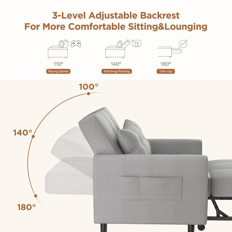 Divano letto estraibile 3 in 1, divano letto imbottito moderno convertibile e regolabile