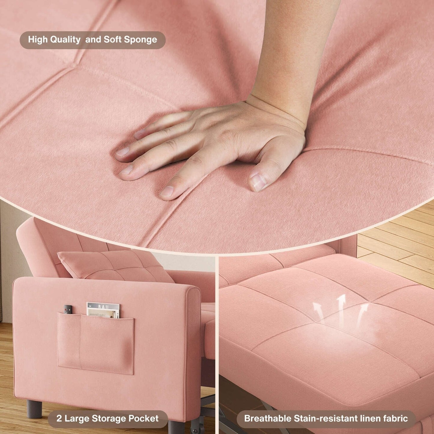 Divano letto estraibile 3 in 1, divano letto imbottito moderno convertibile e regolabile