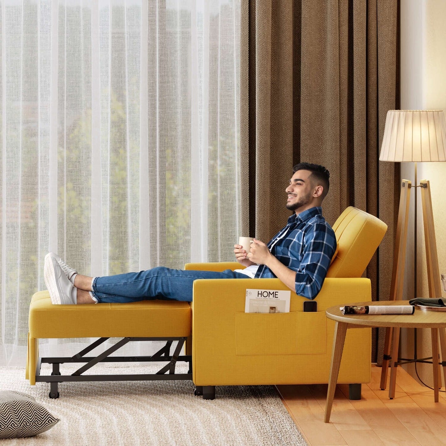 Divano letto estraibile 3 in 1, divano letto imbottito moderno convertibile e regolabile