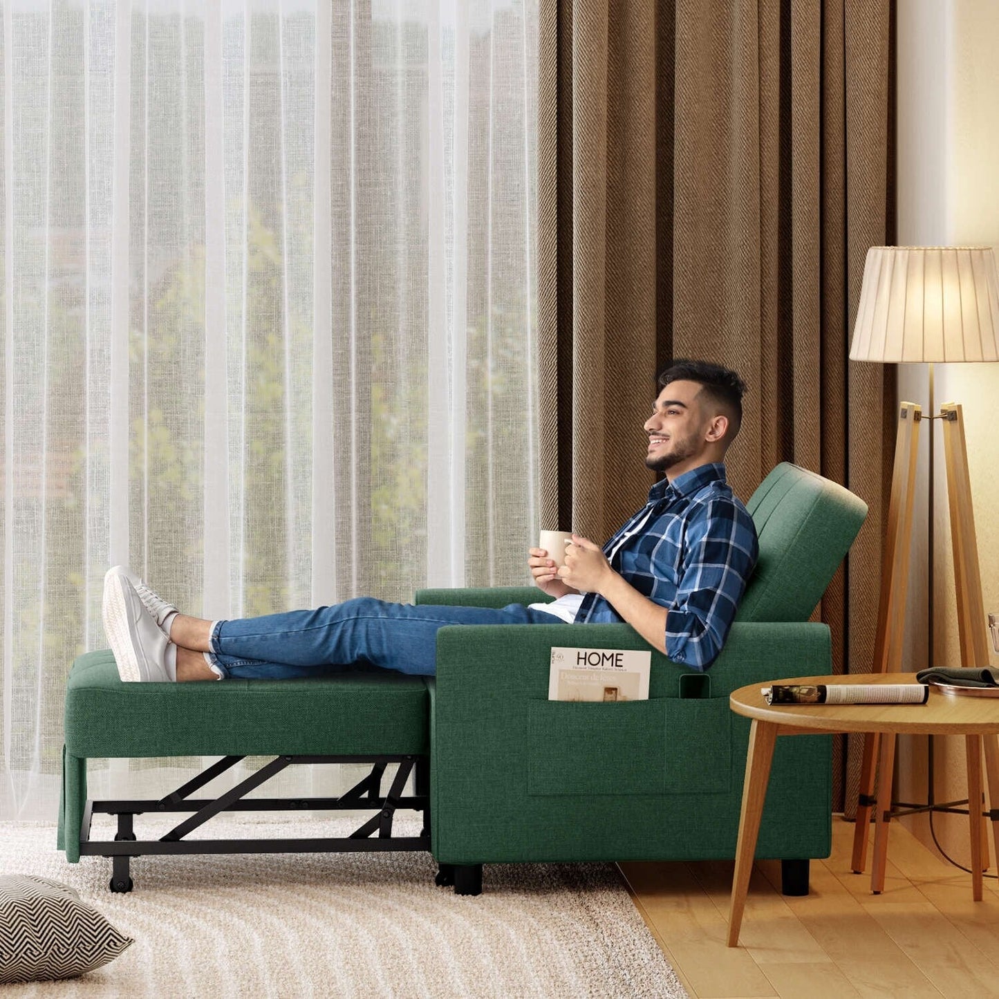 Divano letto estraibile 3 in 1, divano letto imbottito moderno convertibile e regolabile