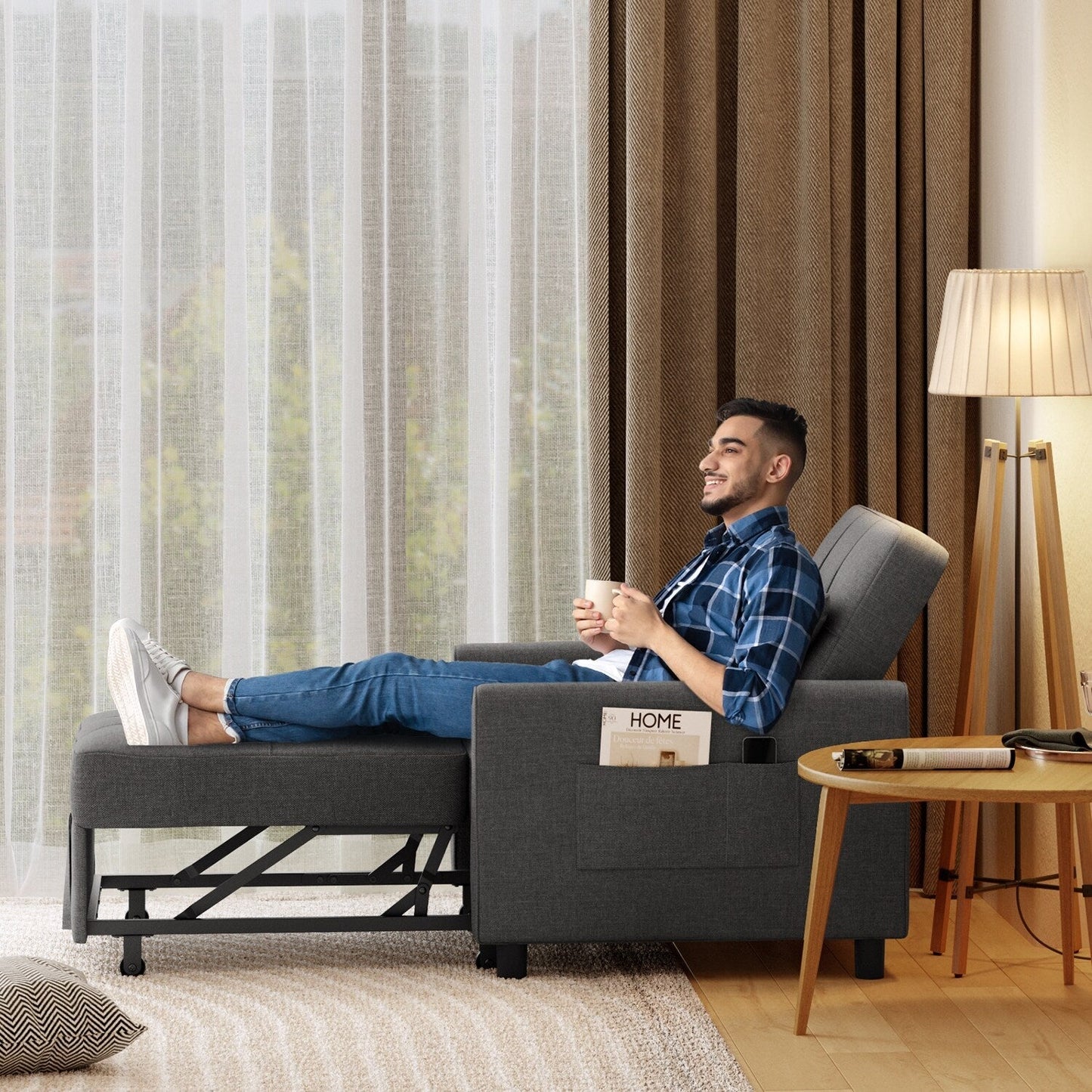 Divano letto estraibile 3 in 1, divano letto imbottito moderno convertibile e regolabile