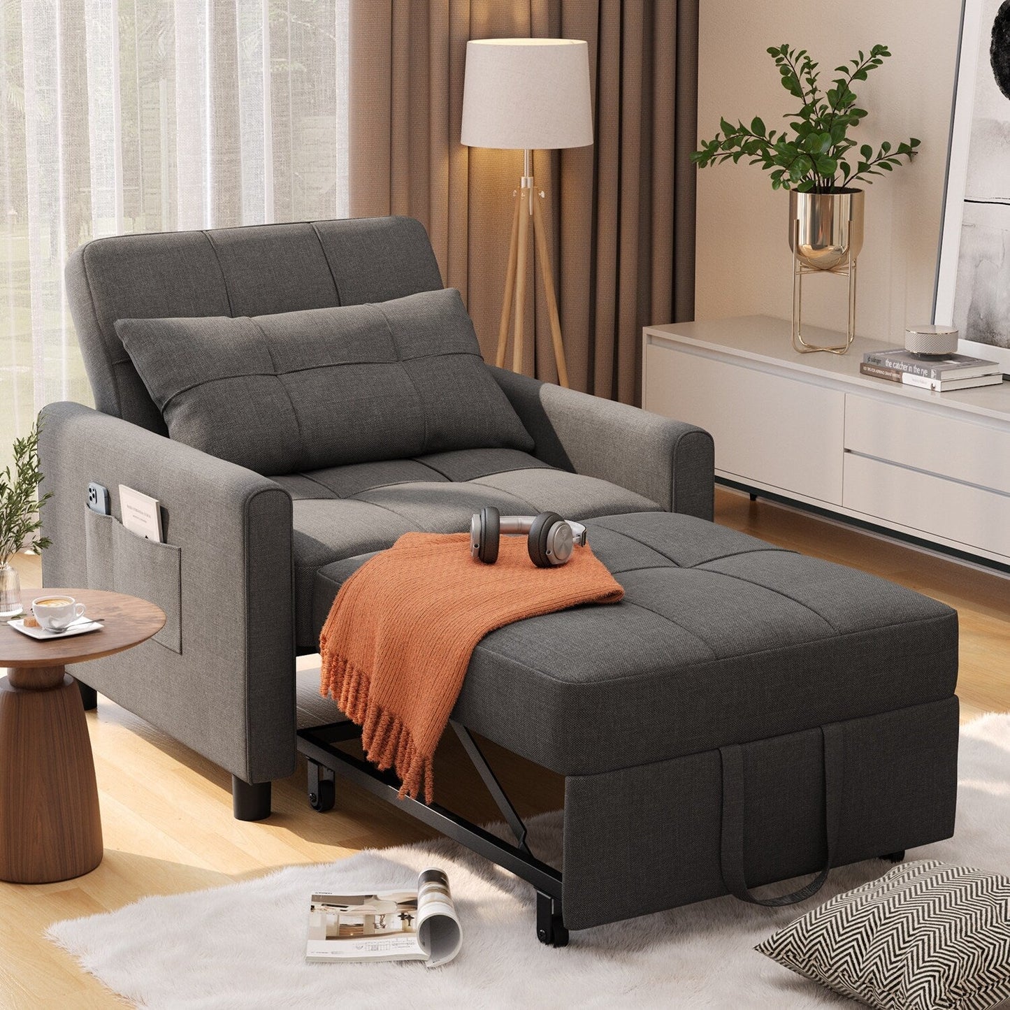 Divano letto estraibile 3 in 1, divano letto imbottito moderno convertibile e regolabile