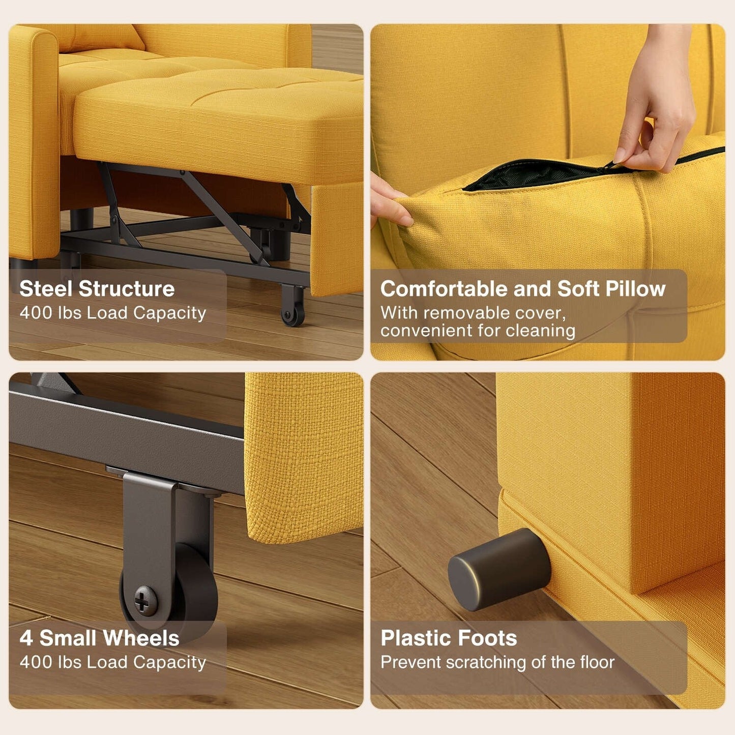 Divano letto estraibile 3 in 1, divano letto imbottito moderno convertibile e regolabile