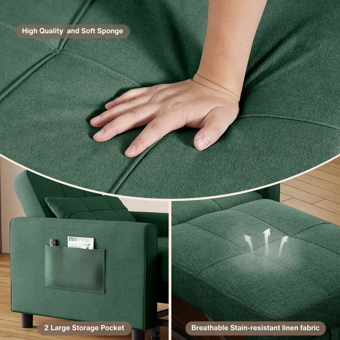 Divano letto estraibile 3 in 1, divano letto imbottito moderno convertibile e regolabile