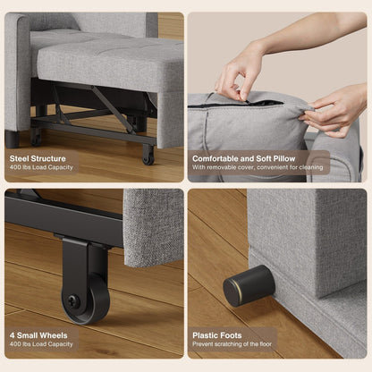 Divano letto estraibile 3 in 1, divano letto imbottito moderno convertibile e regolabile