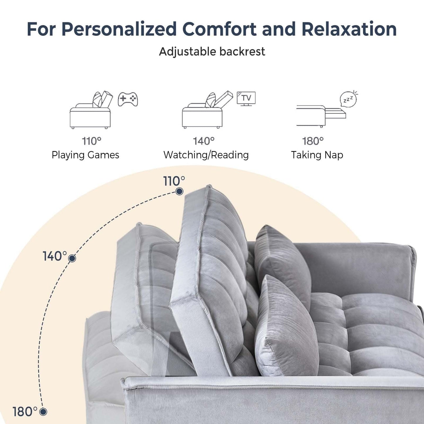 Divano letto 3 in 1 in velluto con schienale regolabile