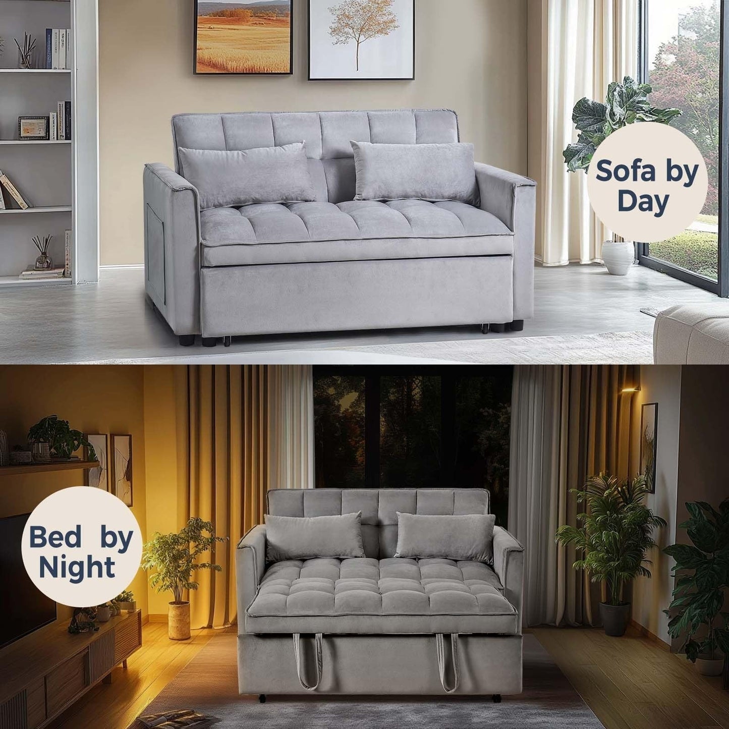 Divano letto 3 in 1 in velluto con schienale regolabile