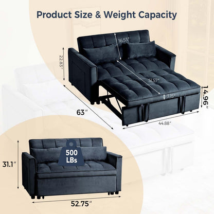 Divano letto 3 in 1 in velluto con schienale regolabile