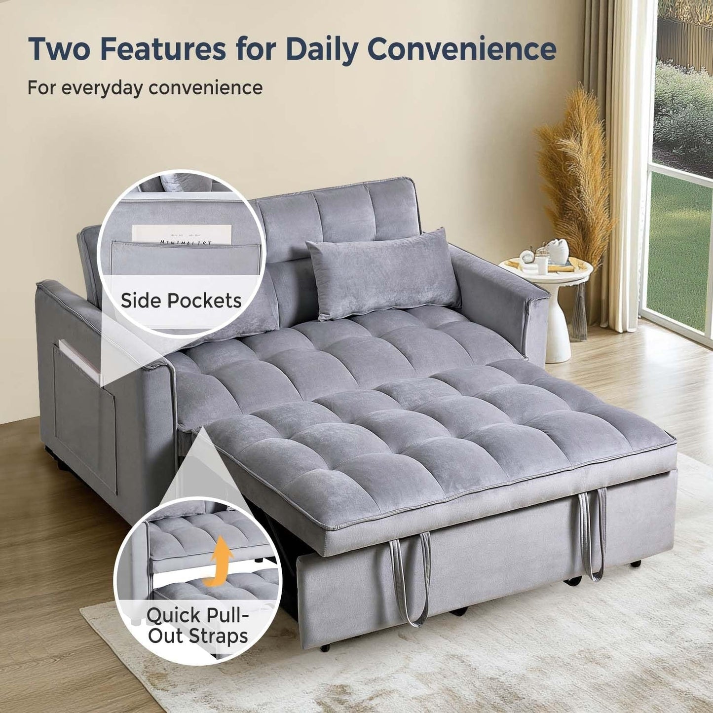 Divano letto 3 in 1 in velluto con schienale regolabile