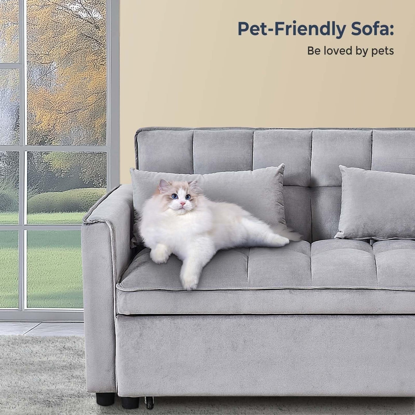 Divano letto 3 in 1 in velluto con schienale regolabile