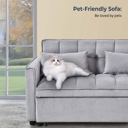 Divano letto 3 in 1 in velluto con schienale regolabile