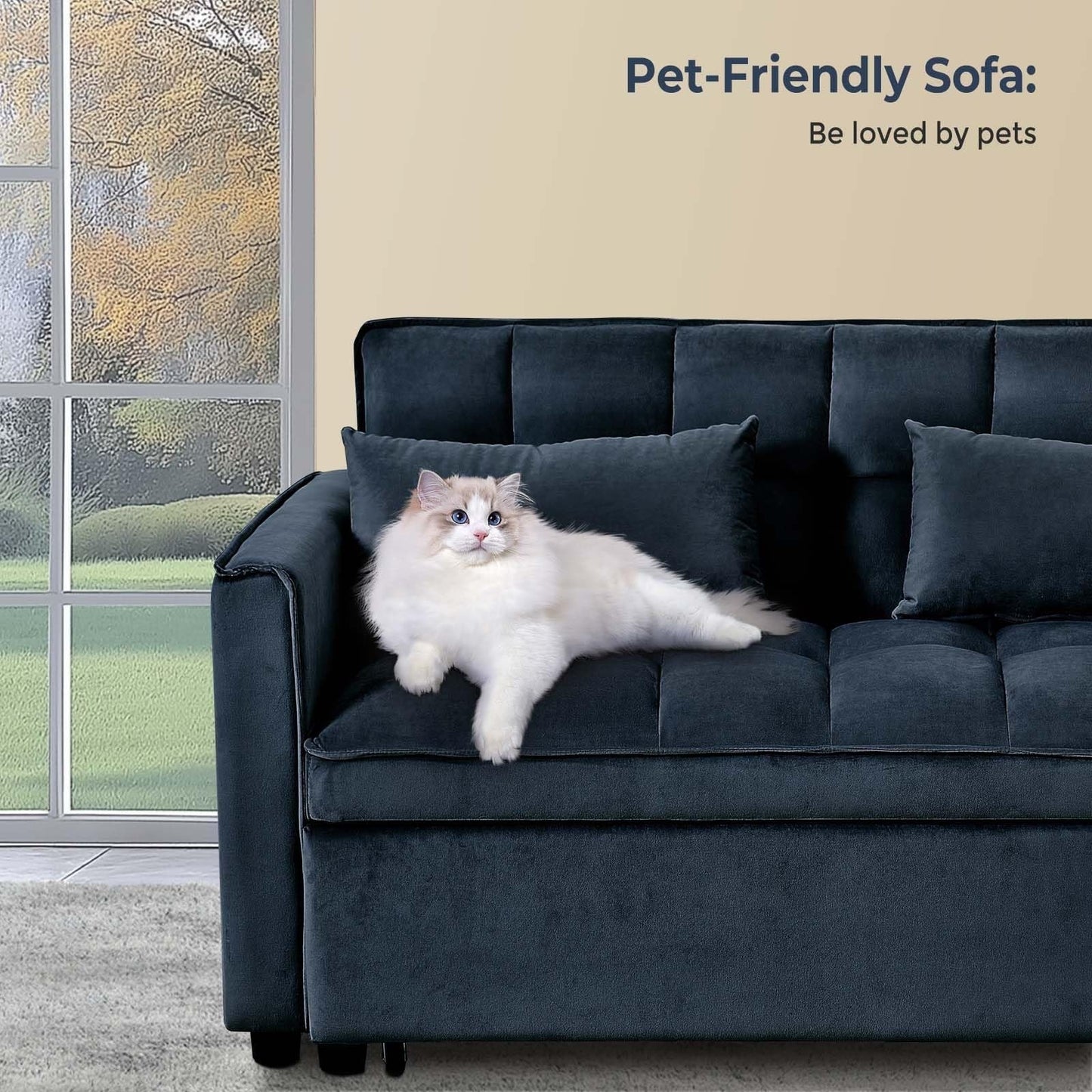 Divano letto 3 in 1 in velluto con schienale regolabile