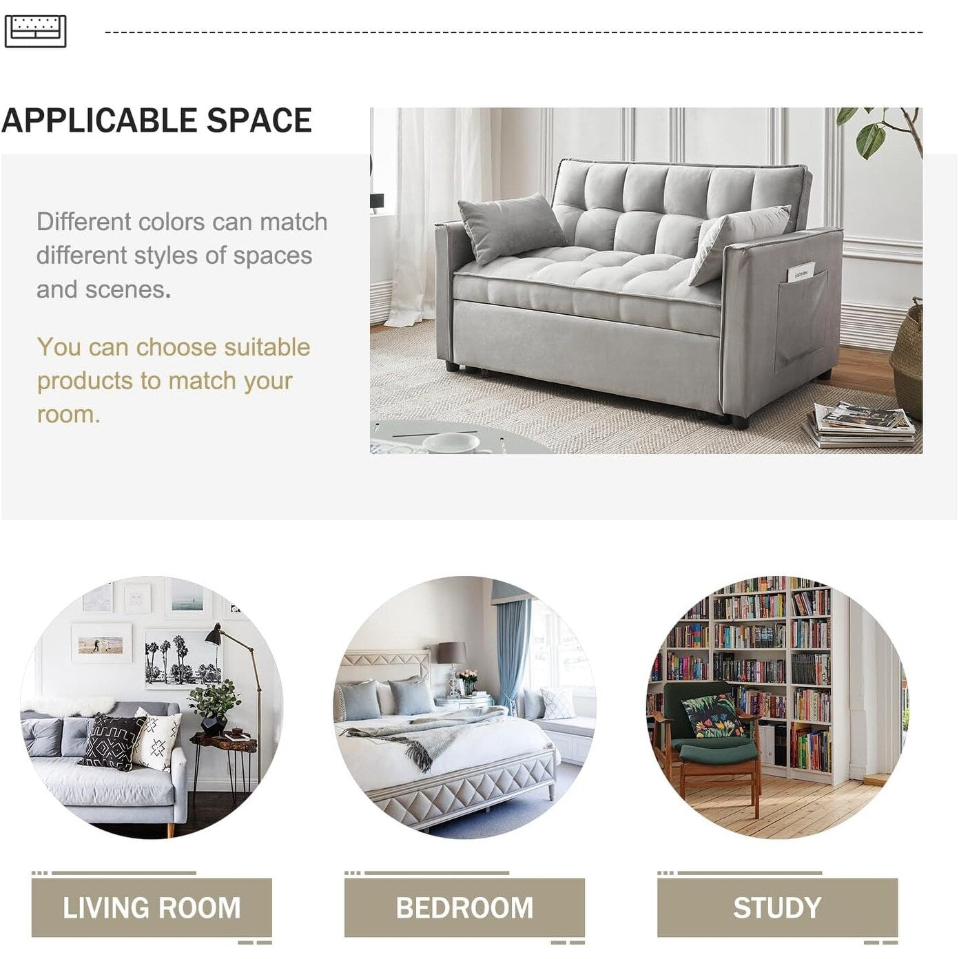 Divano letto 3 in 1 in velluto - Divano estraibile con schienale regolabile, braccioli e tasche portaoggetti per il soggiorno