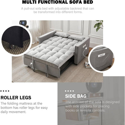 Divano letto 3 in 1 in velluto - Divano estraibile con schienale regolabile, braccioli e tasche portaoggetti per il soggiorno