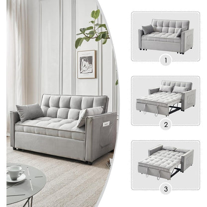 Divano letto 3 in 1 in velluto - Divano estraibile con schienale regolabile, braccioli e tasche portaoggetti per il soggiorno