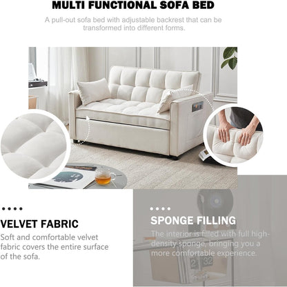 Divano letto 3 in 1 in velluto - Divano estraibile con schienale regolabile, braccioli e tasche portaoggetti per il soggiorno