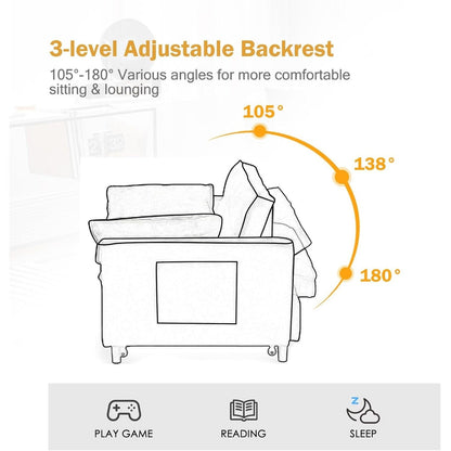 Divano letto 3 in 1 in velluto - Divano estraibile con schienale regolabile, braccioli e tasche portaoggetti per il soggiorno