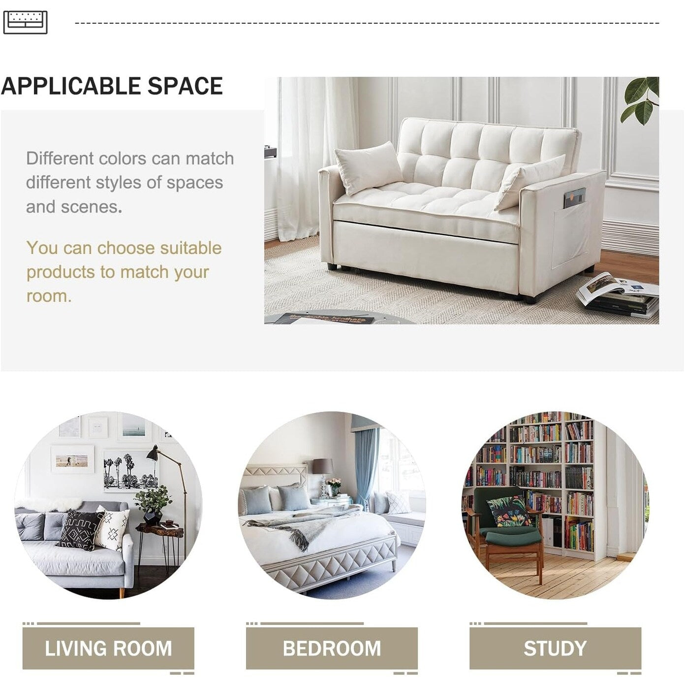 Divano letto 3 in 1 in velluto - Divano estraibile con schienale regolabile, braccioli e tasche portaoggetti per il soggiorno