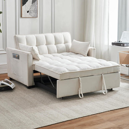 Divano letto 3 in 1 in velluto - Divano estraibile con schienale regolabile, braccioli e tasche portaoggetti per il soggiorno