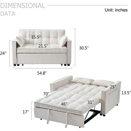 Divano letto 3 in 1 in velluto - Divano estraibile con schienale regolabile, braccioli e tasche portaoggetti per il soggiorno