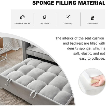 Divano letto 3 in 1 in velluto - Divano estraibile con schienale regolabile, braccioli e tasche portaoggetti per il soggiorno