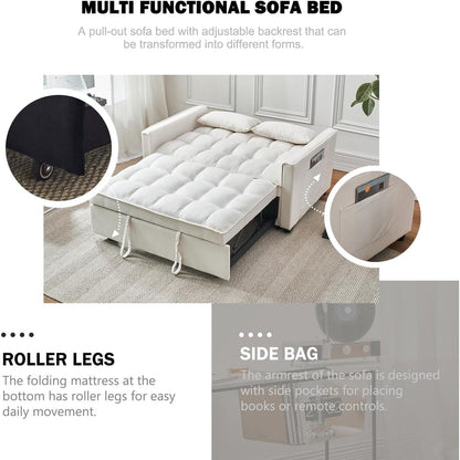 Divano letto 3 in 1 in velluto - Divano estraibile con schienale regolabile, braccioli e tasche portaoggetti per il soggiorno