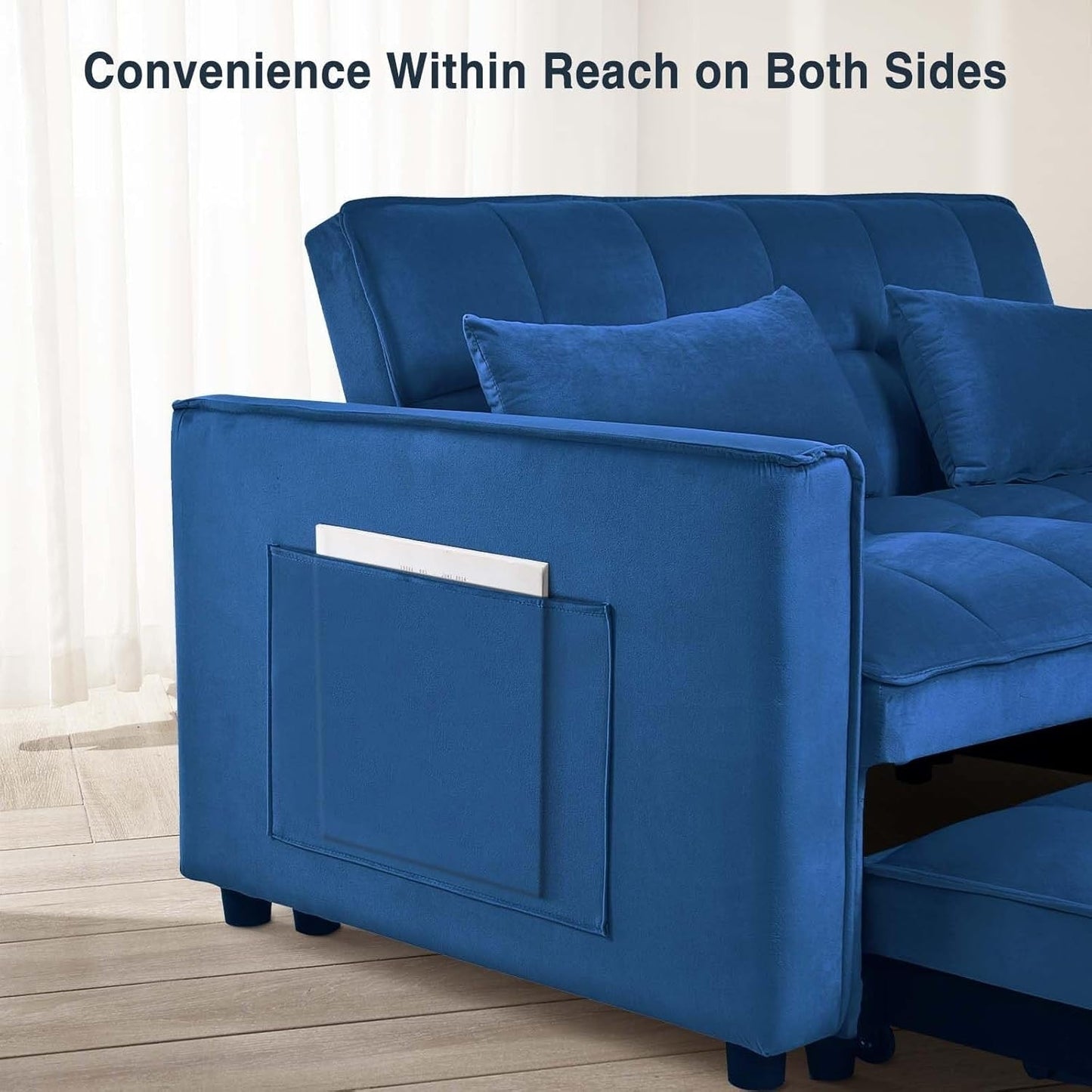 Divano letto 3 in 1 in velluto con schienale regolabile