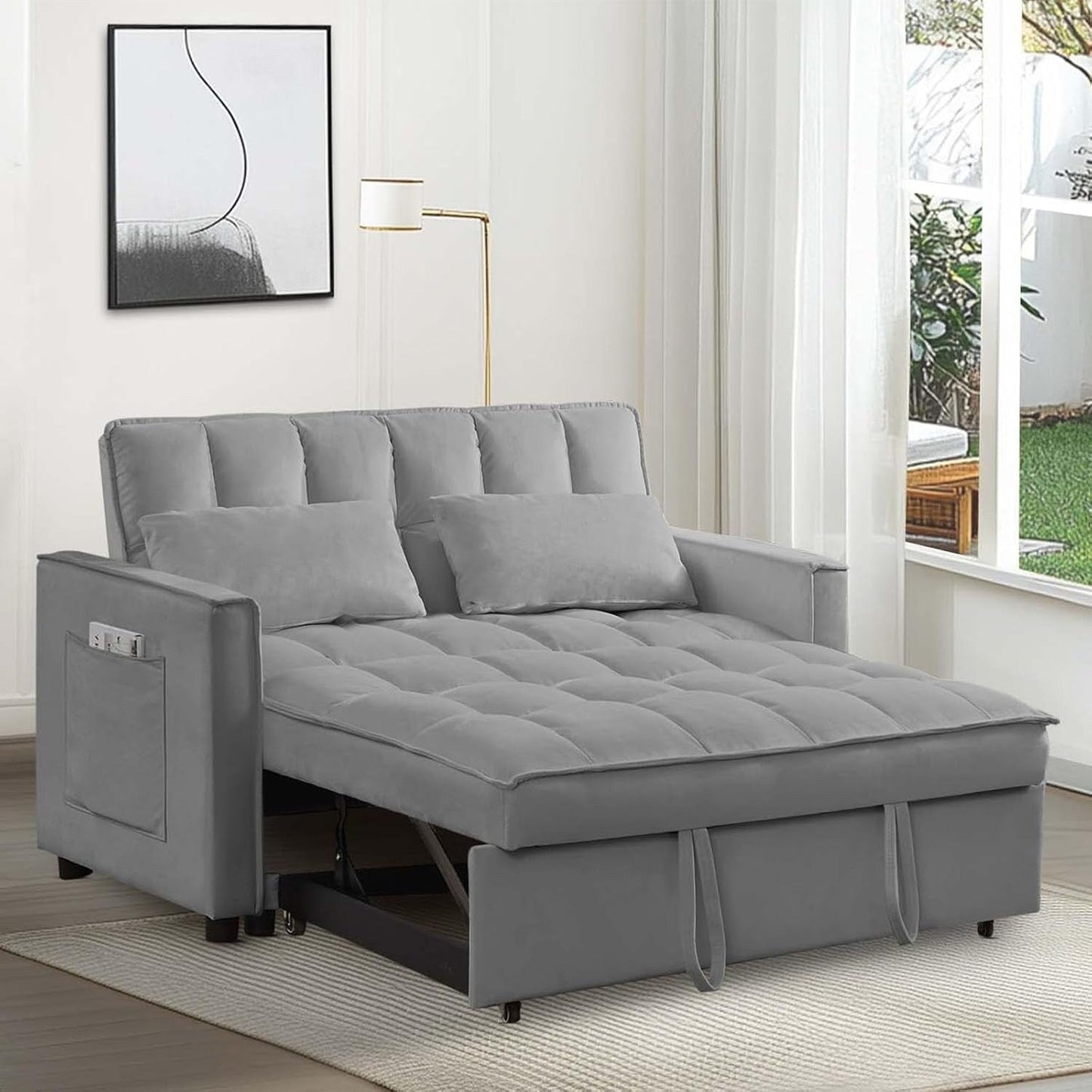 Divano letto 3 in 1 in velluto con schienale regolabile